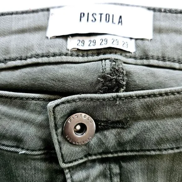 Pistola X Anthropology Audrey Moto Tactical Skinny Jeans in Eden Olive Green 29 - Picture 5 of 8